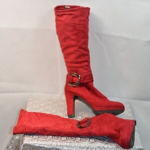 Red Faux Suede Omari Boots SZ 9